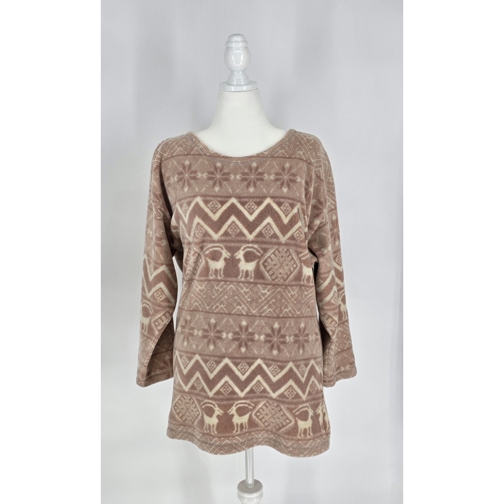 Vintage Jack Mulqueen Fleece Tunic Women Large Brown Fair Isle Ram Southwestern